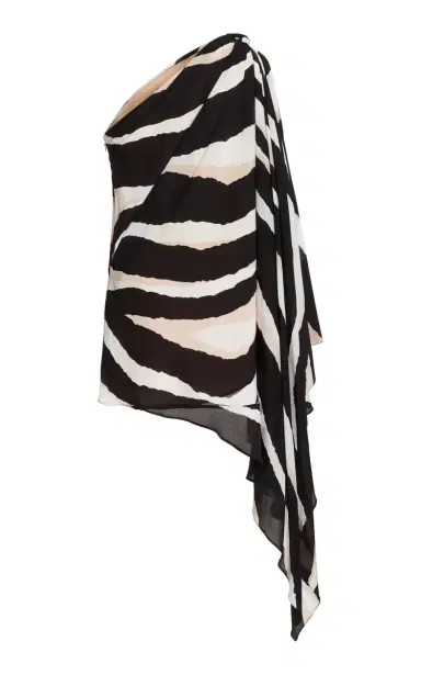 Elie Saab Zebra-Print One-Shoulder Cape Maxi Top - Black/white | Thumbnail 3