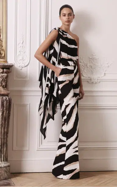 Elie Saab Zebra-Print One-Shoulder Cape Maxi Top - Black/white | Thumbnail 5