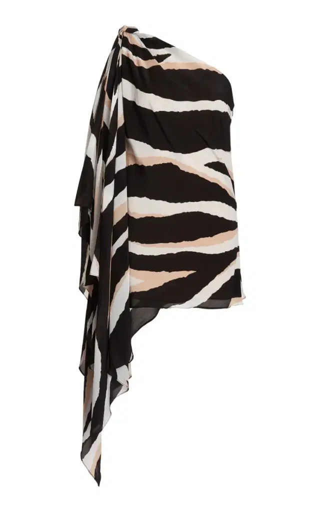 Zebra-Print One-Shoulder Cape Maxi Top - Black/white