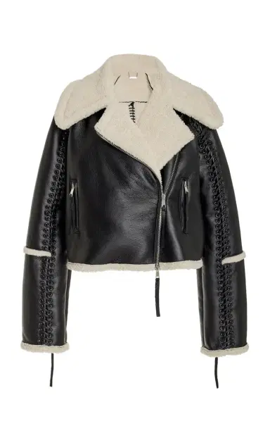 SIMKHAI Corinne Vegan Sherpa Moto Jacket - Black/white | Thumbnail 3