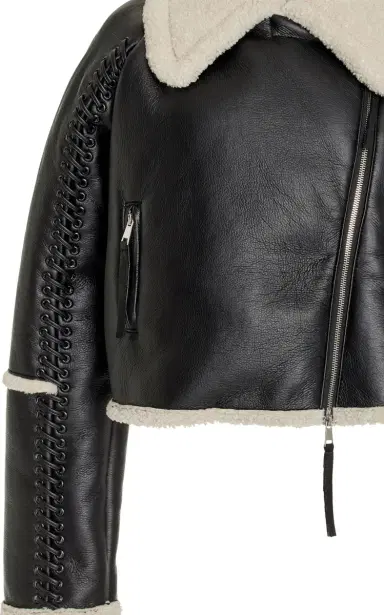 SIMKHAI Corinne Vegan Sherpa Moto Jacket - Black/white | Thumbnail 4