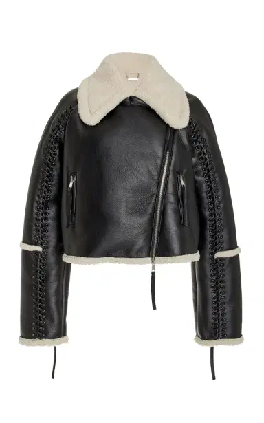 SIMKHAI Corinne Vegan Sherpa Moto Jacket - Black/white | Thumbnail 1