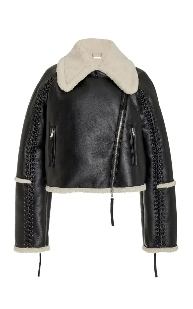 Corinne Vegan Sherpa Moto Jacket - Black/white