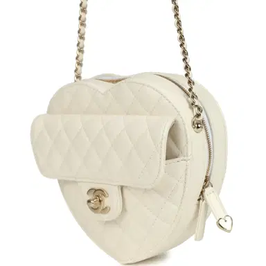 Chanel Chanel CC In Love Large Heart Bag with Chain White Lambskin Light Gold Hardware | Thumbnail 5 Chanel Chanel CC In Love Large Heart Bag with Chain White Lambskin Light Gold Hardware | Thumbnail 5