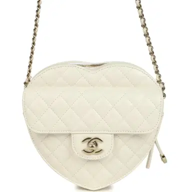 Chanel Chanel CC In Love Large Heart Bag with Chain White Lambskin Light Gold Hardware | Thumbnail 1 Chanel Chanel CC In Love Large Heart Bag with Chain White Lambskin Light Gold Hardware | Thumbnail 1