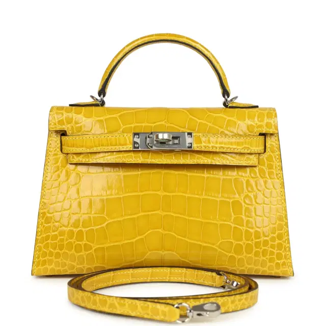 hermes Pre-owned Hermes Kelly Sellier 20 Mimosa Shiny Alligator Palladium Hardware