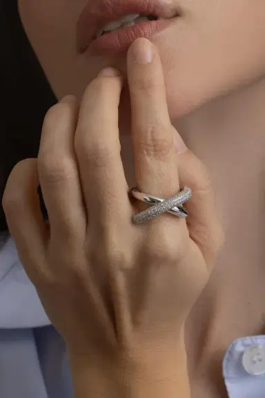 Engelbert 1920 Big Half Pave Diamond Cross Loop Ring | Thumbnail 3