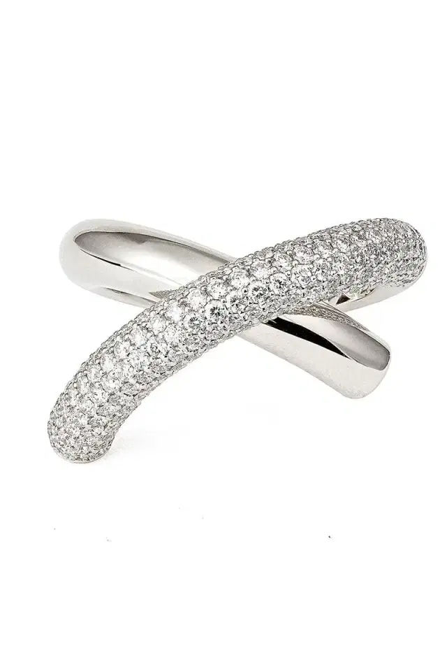 Engelbert 1920 Big Half Pave Diamond Cross Loop Ring
