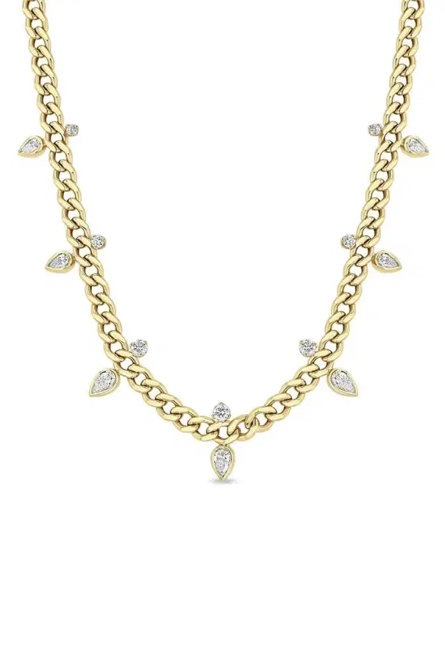 Diamond Hollow Curb Chain Necklace