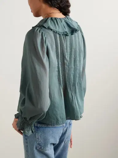 DÔEN Hardy Lace-trimmed Ruffled Pintucked Organic Cotton-voile Blouse | Thumbnail 4 DÔEN Hardy Lace-trimmed Ruffled Pintucked Organic Cotton-voile Blouse | Thumbnail 4