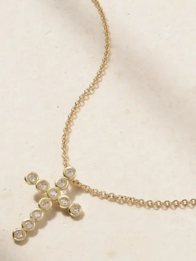 Nesting Gem Cross Small 18-karat Recycled Gold Diamond Necklace