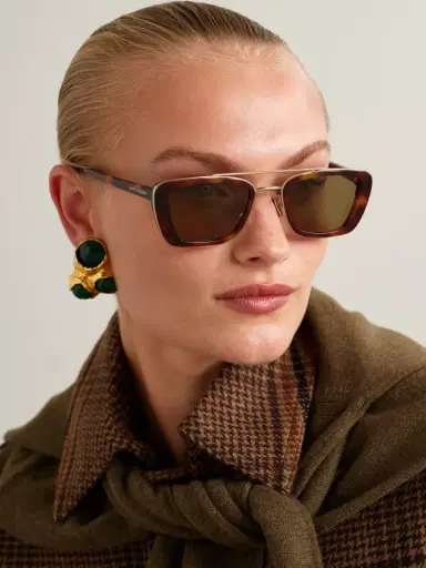 Saint Laurent Eyewear Rectangle-frame Tortoiseshell Acetate And Gold-tone Sunglasses | Thumbnail 2