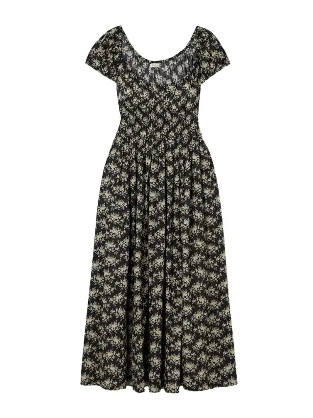 Quinley Shirred Floral-print Organic Cotton-voile Midi Dress