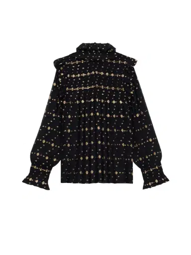 Saint Laurent Sheer Lurex Silk Ruffled Blouse | Thumbnail 2