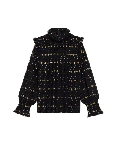 Saint Laurent Sheer Lurex Silk Ruffled Blouse | Thumbnail 1