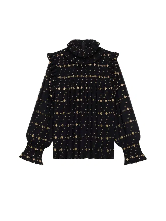 Saint Laurent Sheer Lurex Silk Ruffled Blouse