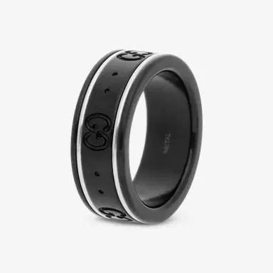 Gucci Gucci Icon Thin 18K White Gold & Black Synthetic Corundum Band Ring YBC225985001009 - by The Solist | Thumbnail 2