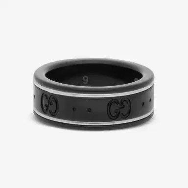 Gucci Gucci Icon Thin 18K White Gold & Black Synthetic Corundum Band Ring YBC225985001009 - by The Solist | Thumbnail 3