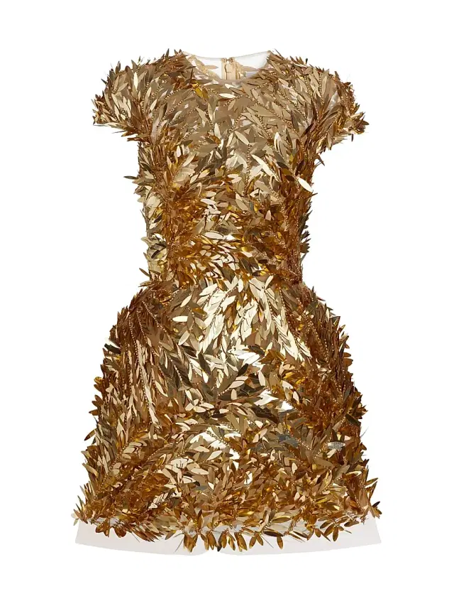 Women's Sequin Feather Cocktail Dress - Gold
