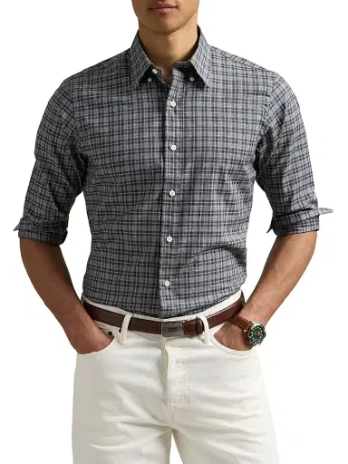 Polo Ralph Lauren Men's Plaid Cotton Shirt - Grey Navy Heather Multi - Size XXL | Thumbnail 3 Polo Ralph Lauren Men's Plaid Cotton Shirt - Grey Navy Heather Multi - Size XXL | Thumbnail 3