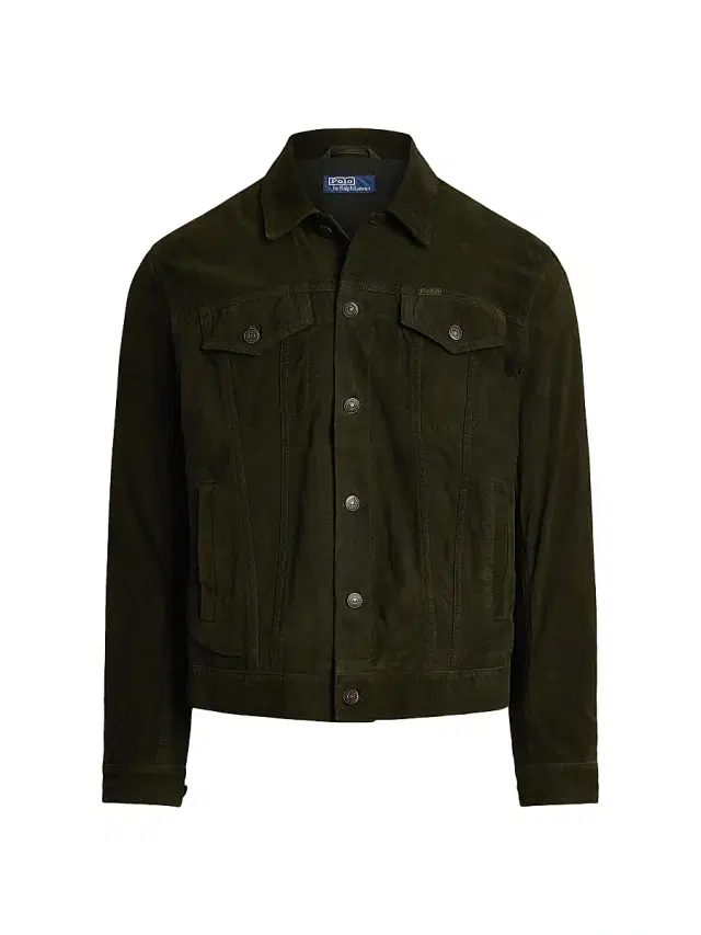 Polo Ralph Lauren Men's Icon Suede Button-Down Trucker Jacket - Olive Smoke