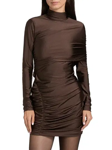 Et Ochs Women's Fallon Ruched Wrap Minidress - Chocolate | Thumbnail 3