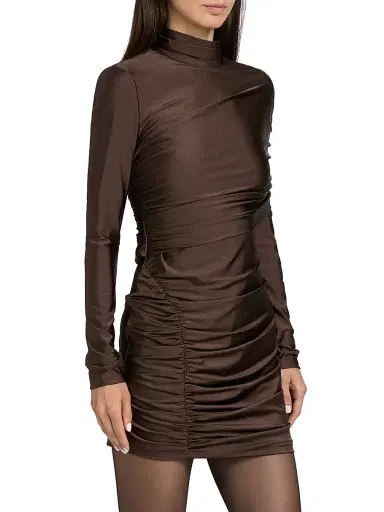 Et Ochs Women's Fallon Ruched Wrap Minidress - Chocolate | Thumbnail 4