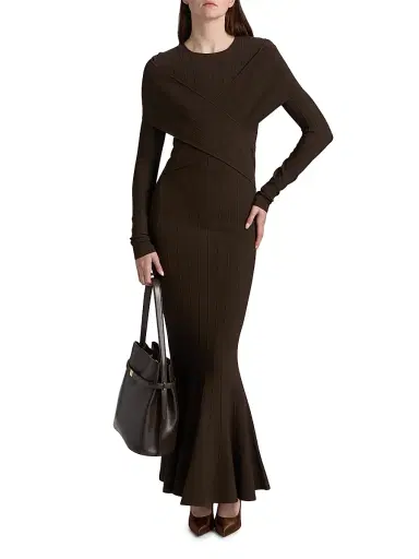 Et Ochs Women's Phoenix Rib-Knit Wrap Maxi Dress - Chocolate | Thumbnail 3