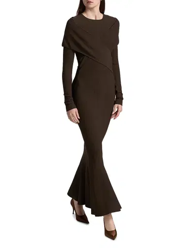 Et Ochs Women's Phoenix Rib-Knit Wrap Maxi Dress - Chocolate | Thumbnail 4