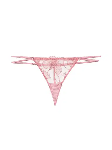 Fleur du Mal Women's Harper Embroidered Lace G-String - Pink Cadillac | Thumbnail 1 Fleur du Mal Women's Harper Embroidered Lace G-String - Pink Cadillac | Thumbnail 1