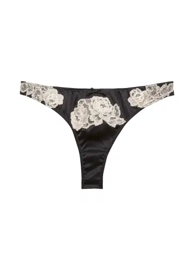 Fleur du Mal Women's Juliet Silk & Lace Thong - Black - Size XL | Thumbnail 1 Fleur du Mal Women's Juliet Silk & Lace Thong - Black - Size XL | Thumbnail 1