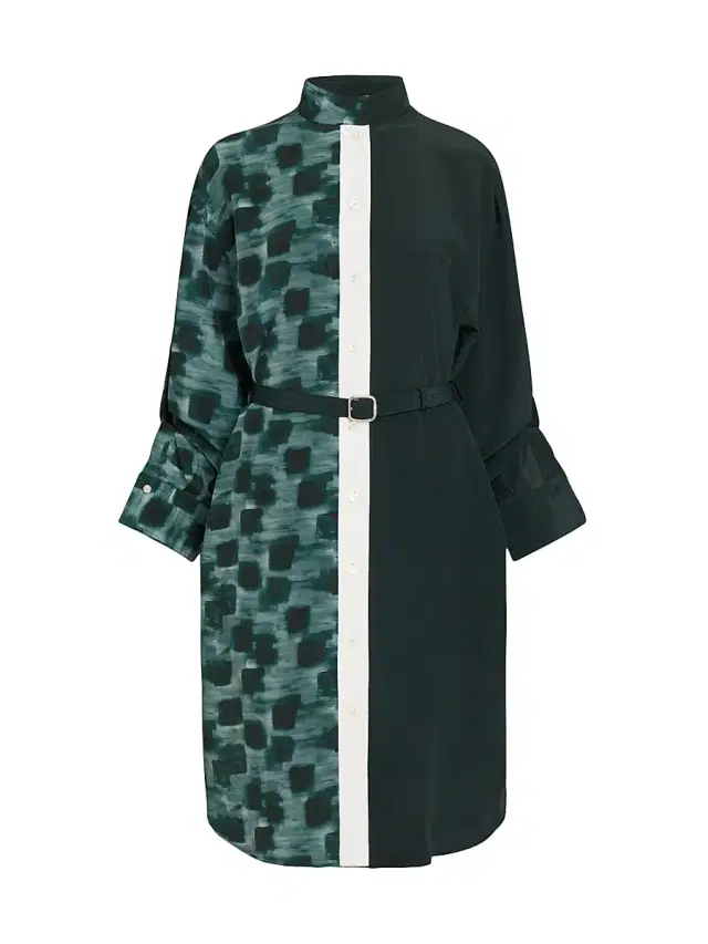 Ferragamo Women's Painted Block Silk Split Shirtdress - Moss