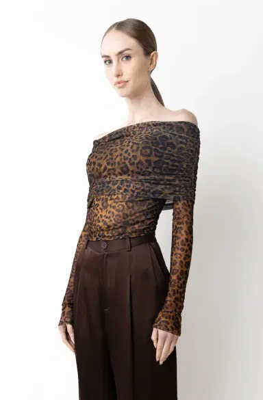 Lapointe Printed Mesh Off The Shoulder Top | Thumbnail 3