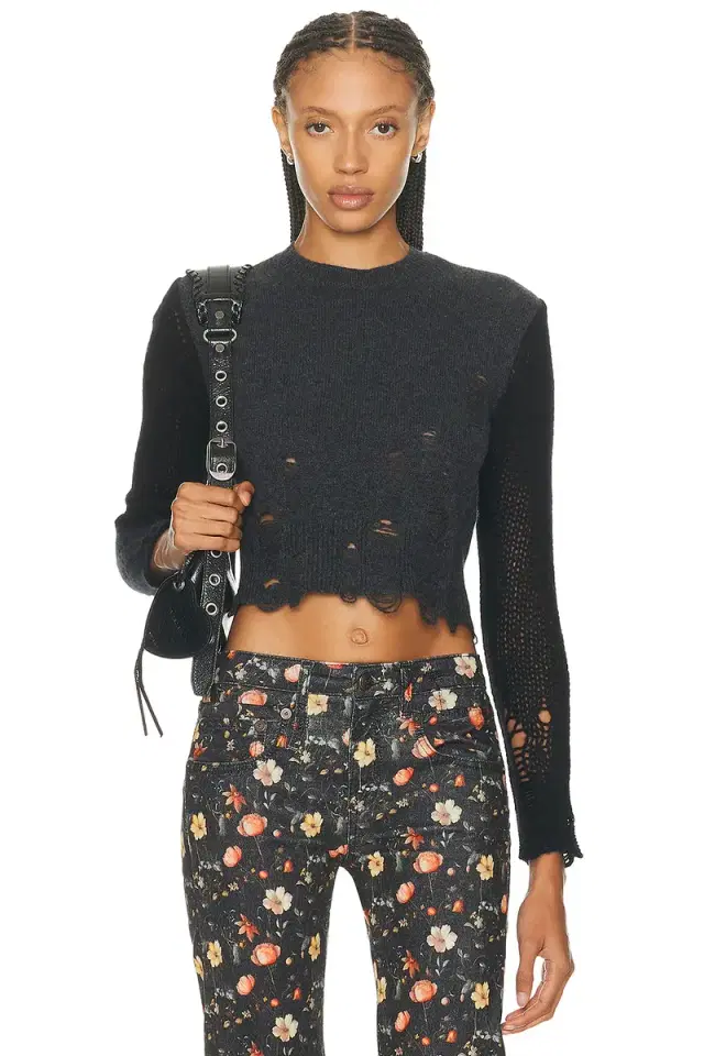 R13 Combo Sleeve Baby Crewneck Sweater
