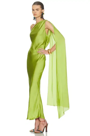 ALEJANDRA ALONSO ROJAS for FWRD One Shoulder Dress With Cape | Thumbnail 3