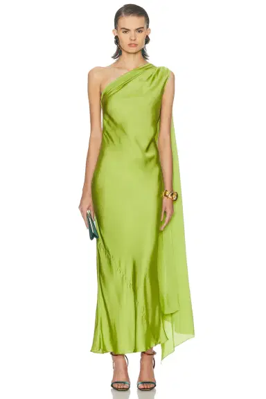 ALEJANDRA ALONSO ROJAS for FWRD One Shoulder Dress With Cape | Thumbnail 4