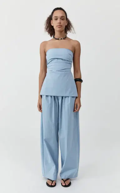 St. Agni Strapless Cotton-Blend Top - Light Blue | Thumbnail 2