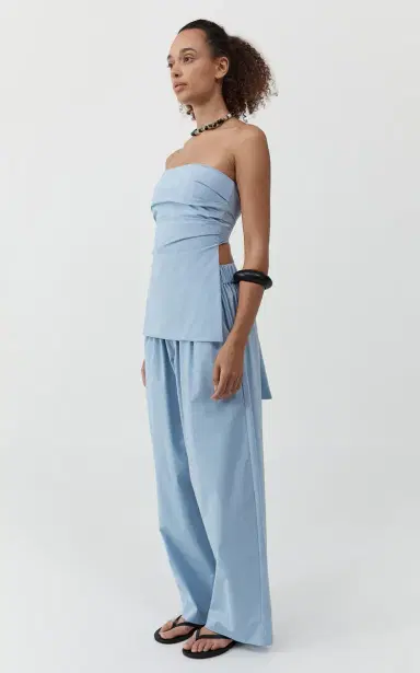 St. Agni Strapless Cotton-Blend Top - Light Blue | Thumbnail 3