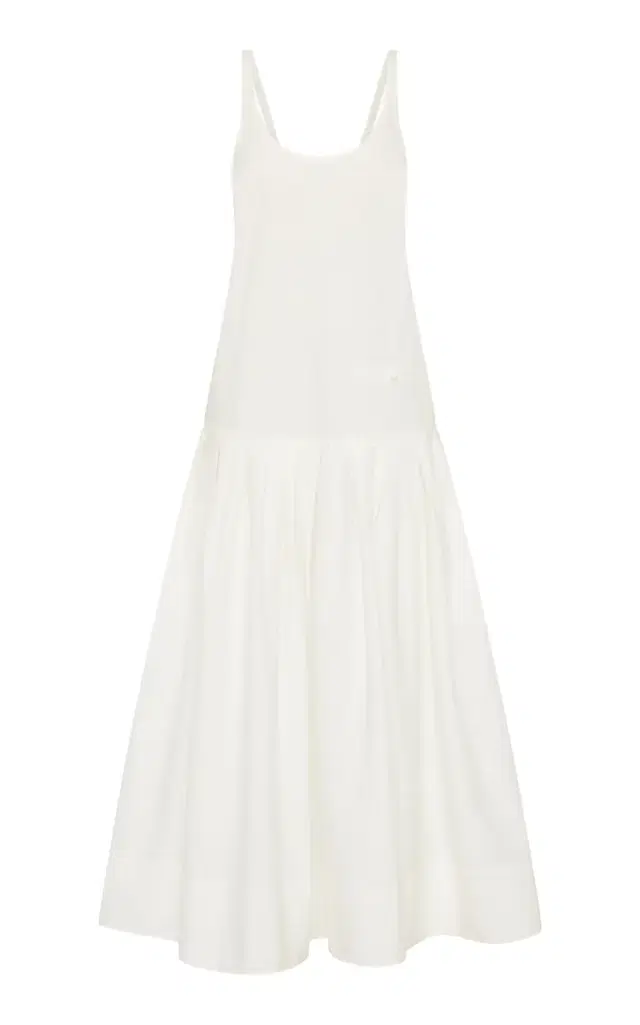 Pleated Cotton-Blend Midi Dress