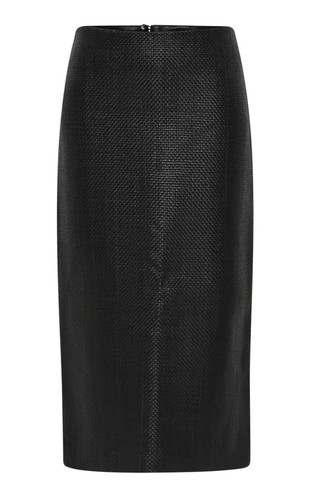 Low-Rise Woven Leather Midi Skirt