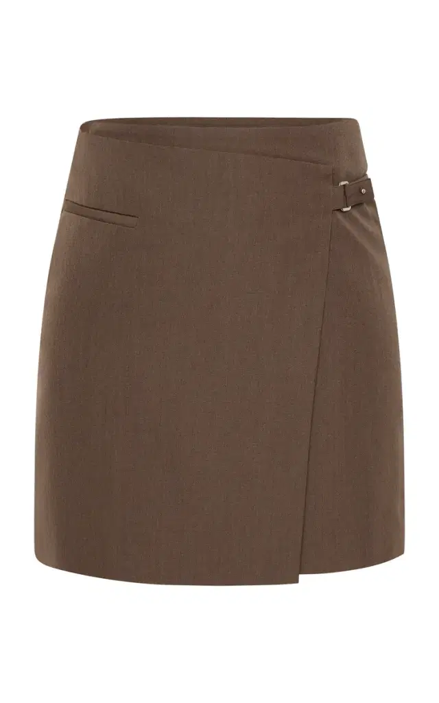 Wrap-Front Wool-Silk Canvas Mini Skirt