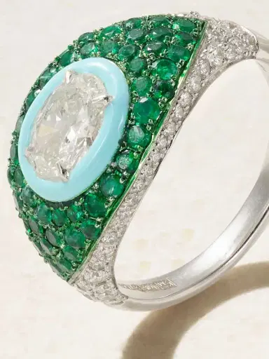 Kamyen 18-karat White Gold Diamond, Emerald And Enamel Ring | Thumbnail 4 Kamyen 18-karat White Gold Diamond, Emerald And Enamel Ring | Thumbnail 4