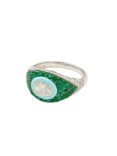 Kamyen 18-karat White Gold Diamond, Emerald And Enamel Ring | Thumbnail 1 Kamyen 18-karat White Gold Diamond, Emerald And Enamel Ring | Thumbnail 1