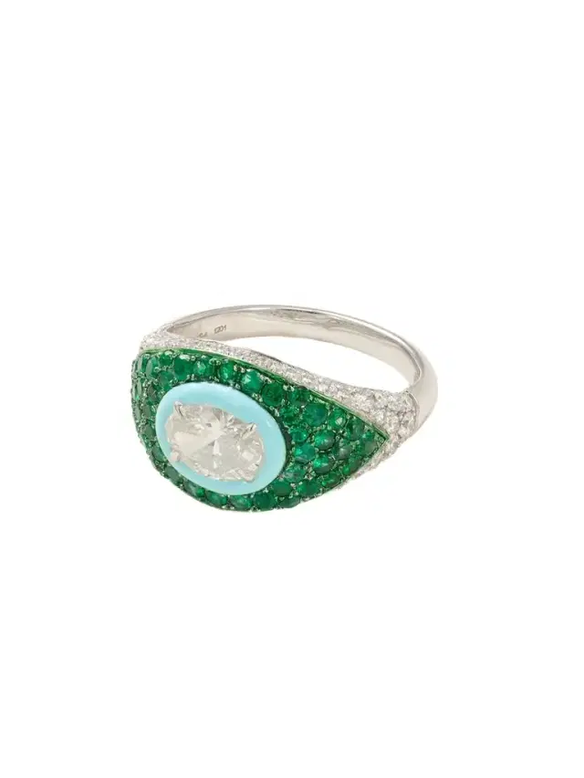 18-karat White Gold Diamond, Emerald And Enamel Ring