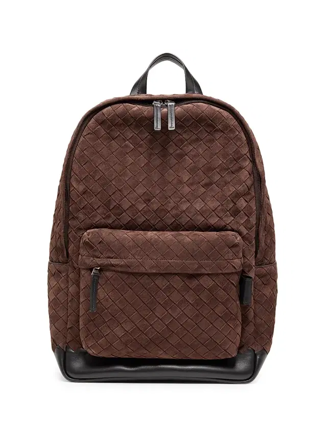 Bottega Veneta Men's Intrecciato Suede Backpack - Fondant Black Silver