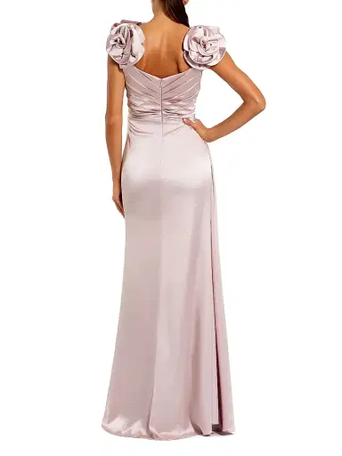 Mac Duggal Women's Rosette-Appliqué Satin Wrap-Style A-Line Gown - Rose | Thumbnail 2
