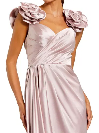 Mac Duggal Women's Rosette-Appliqué Satin Wrap-Style A-Line Gown - Rose | Thumbnail 3