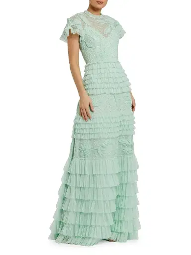 Mac Duggal Women's Sequin-Embellished Micro-Ruffle A-Line Gown - Sage - Size 16 | Thumbnail 1 Mac Duggal Women's Sequin-Embellished Micro-Ruffle A-Line Gown - Sage - Size 16 | Thumbnail 1