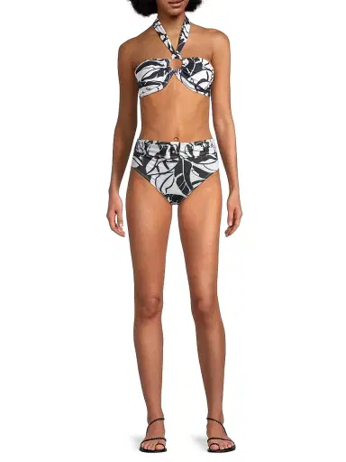 Ramy Brook Women's Charley Palm Belted Bikini Bottom - Black White | Thumbnail 2