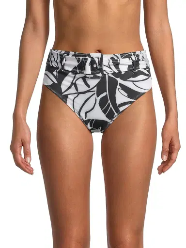 Ramy Brook Women's Charley Palm Belted Bikini Bottom - Black White | Thumbnail 3